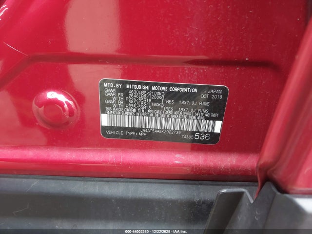 Продаж на аукціоні авто 2019 Mitsubishi Eclipse Cross Sel, vin: JA4AT5AA8KZ022739, номер лоту: 44002260