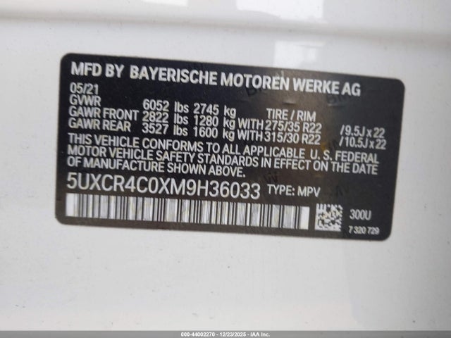 5UXCR4C0XM9H36033 BMW X5 Sdrive40i