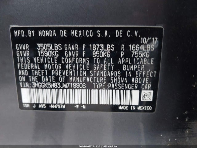3HGGK5H83JM719906 Honda FIT EX