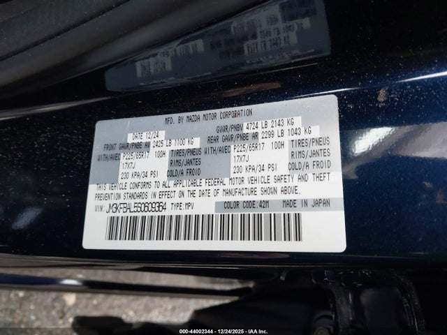 44002344 :رقم المزاد ، JM3KFBAL5S0609364 vin ، 2025 Mazda Cx-5 2.5 S مزاد بيع