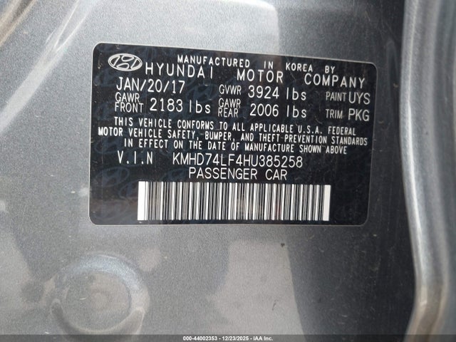 KMHD74LF4HU385258 Hyundai ELANTRA SE