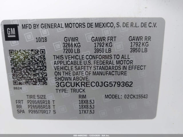 3GCUKREC0JG579362 Chevrolet Silverado 1500 1lt