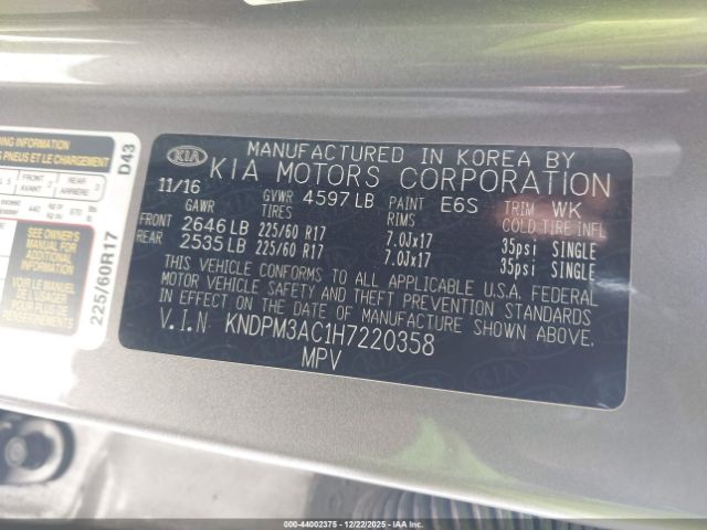 2017 KIA SPORTAGE KNDPM3AC1H7220358 Photo 8