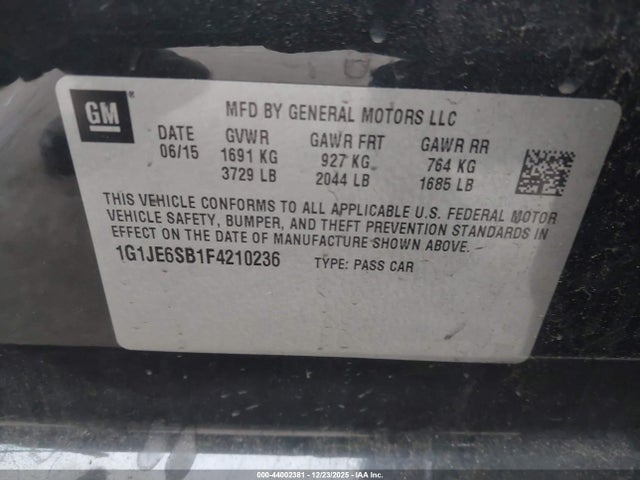 1G1JE6SB1F4210236 Chevrolet Sonic Ltz Auto