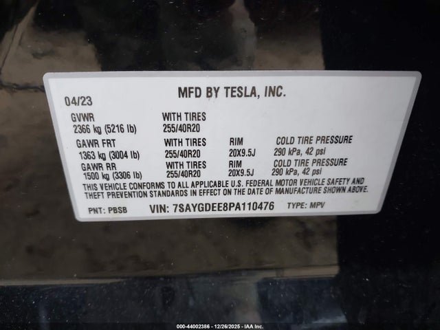 2023 TESLA MODEL Y 7SAYGDEE8PA110476 Photo 8