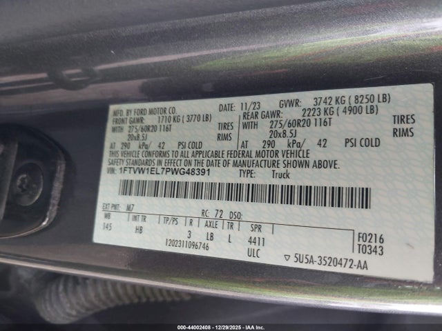 1FTVW1EL7PWG48391 Ford F-150 Lightning Lariat