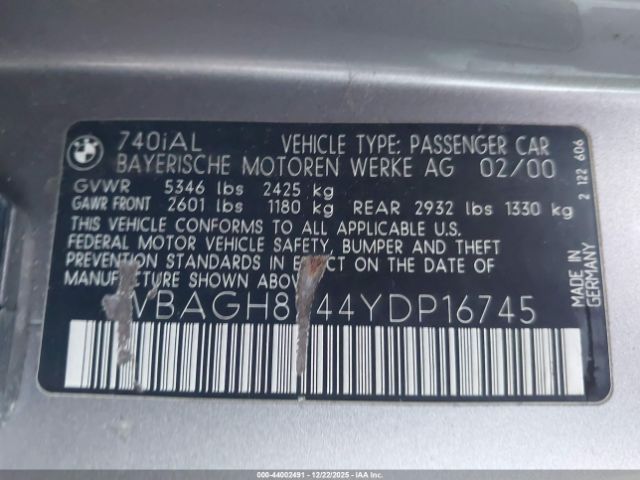2000 BMW 740IL WBAGH8344YDP16745 Photo 8