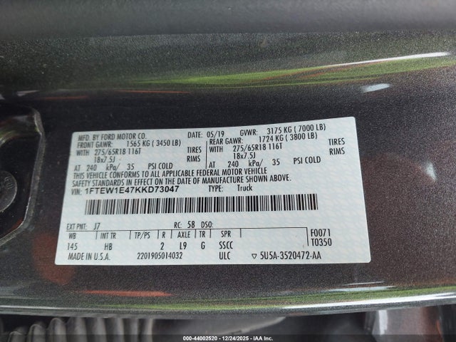 Ford F-150 Lariat 2019 1FTEW1E47KKD73047 Image 9