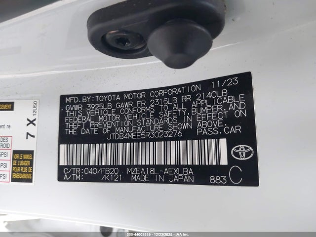 JTDB4MEE5R3023276 Toyota COROLLA LE