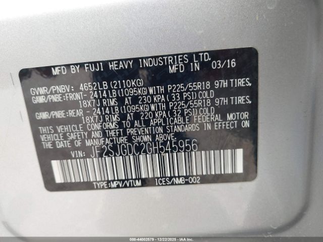 2016 SUBARU FORESTER JF2SJGDC2GH545956 Photo 8