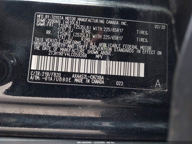 2T3H1RFV4LC059268 Toyota RAV4 LE