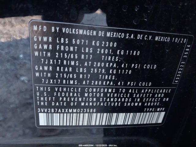 2021 VOLKSWAGEN TIGUAN 3VV2B7AXXMM023586 Photo 8