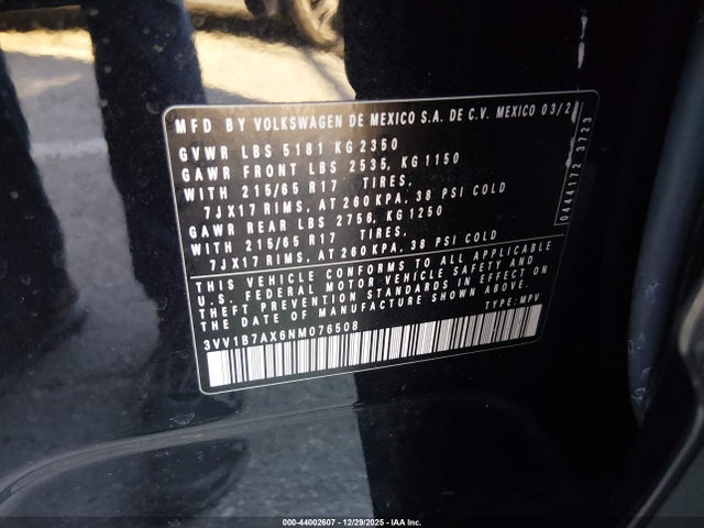 3VV1B7AX6NM076508 Volkswagen Tiguan 2.0t S