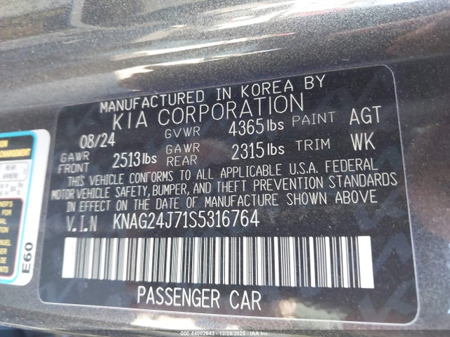 KNAG24J71S5316764 KIA K5 LXS