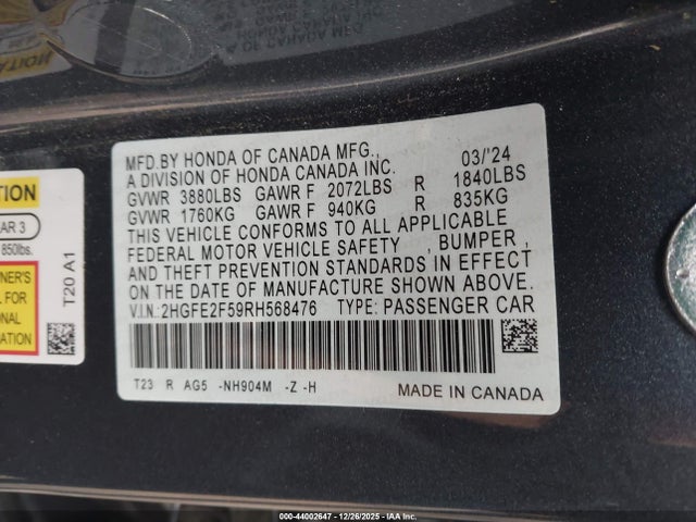 2HGFE2F59RH568476 Honda Civic Sport