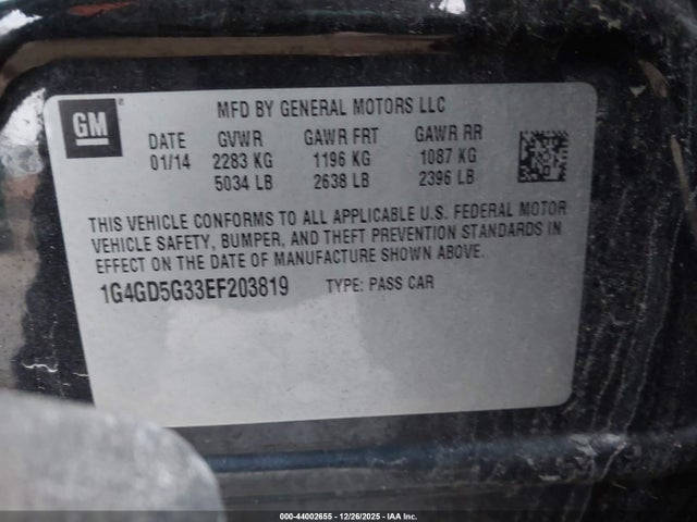 2014 Buick Lacrosse Premium I Group მანქანა იყიდება აუქციონზე, vin: 1G4GD5G33EF203819, აუქციონის ნომერი: 44002655