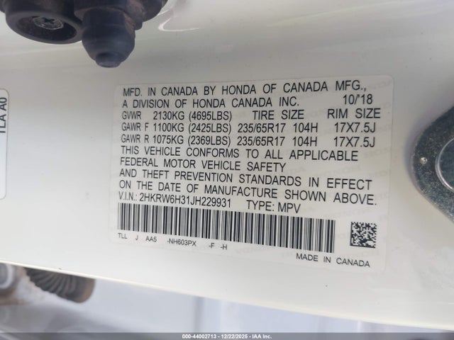 2HKRW6H31JH229931 Honda CR-V LX