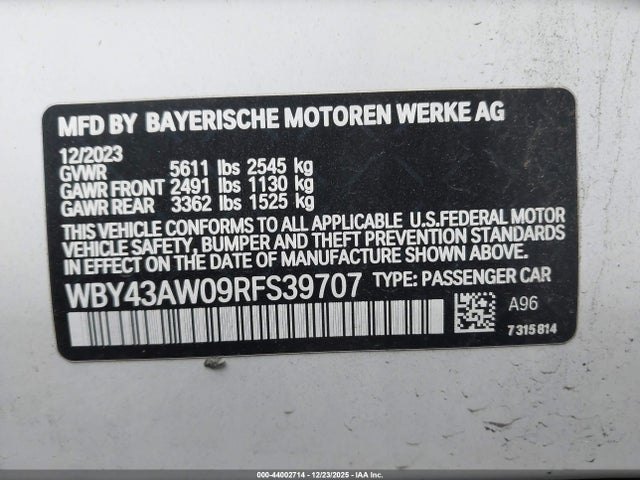 WBY43AW09RFS39707 BMW I4 Gran Coupe Edrive35