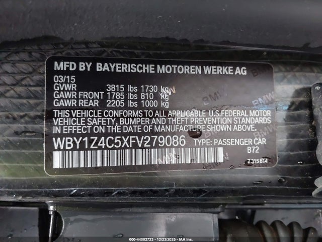 WBY1Z4C5XFV279086 BMW I3 Base W/range Extender