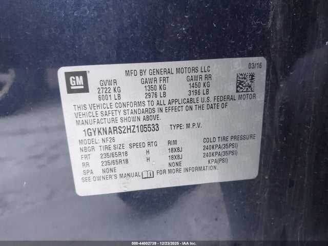 2017 CADILLAC XT5 1GYKNARS2HZ105533 Photo 8