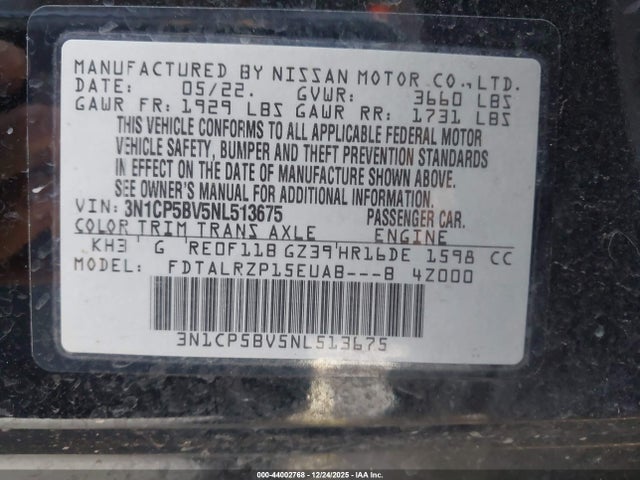 Nissan Kicks S Xtronic Cvt 2022 3N1CP5BV5NL513675 Image 9