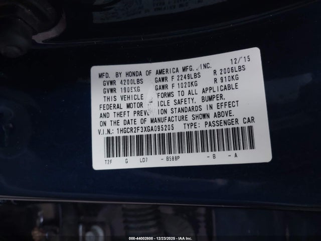 1HGCR2F3XGA095205 Honda ACCORD LX