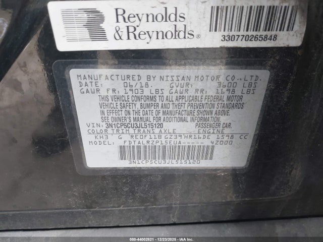 3N1CP5CU3JL515120 Nissan KICKS S