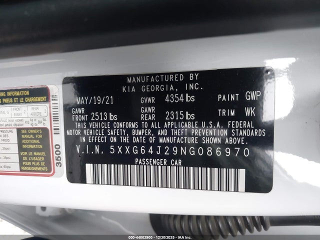 5XXG64J29NG086970 KIA K5 Gt-line