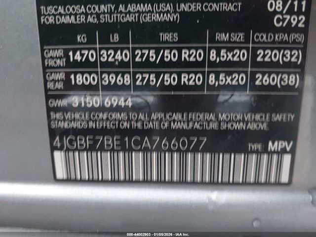 2012 MERCEDES-BENZ GL 450 4JGBF7BE1CA766077 Photo 8