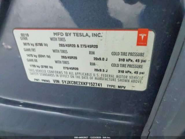 2019 TESLA MODEL X 5YJXCBE2XKF152741 Photo 8