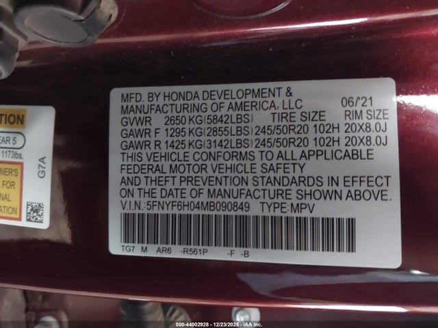 Honda Pilot Awd Elite 2021 5FNYF6H04MB090849 Image 9
