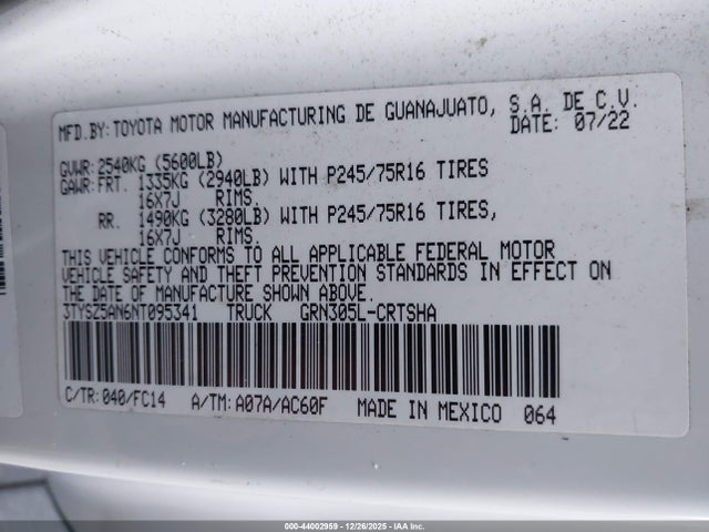 3TYSZ5AN6NT095341 Toyota Tacoma Sr5 V6