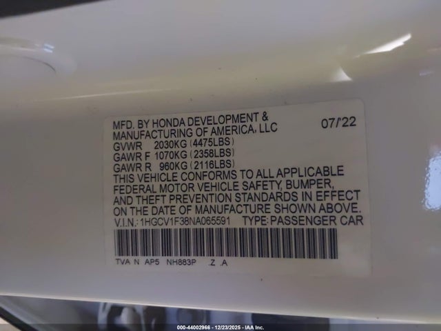 1HGCV1F38NA065591 Honda Accord Sport