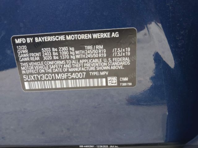 2021 BMW X3 5UXTY3C01M9F54007 Photo 8