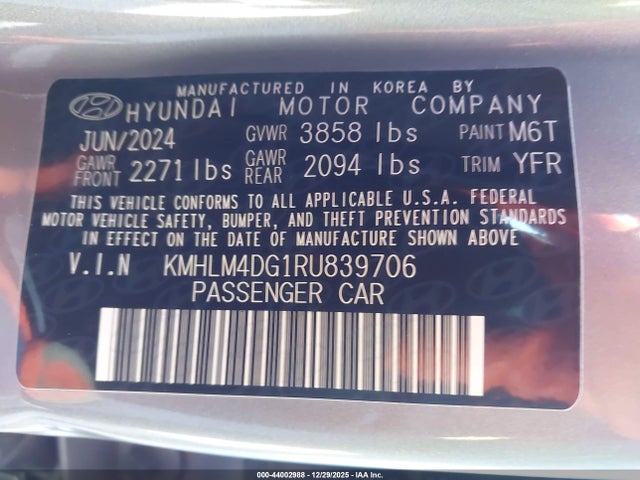 KMHLM4DG1RU839706 Hyundai ELANTRA SEL
