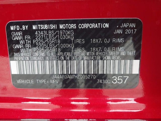 2017 MITSUBISHI OUTLANDER SPORT JA4AP3AW7HZ035270 Photo 8