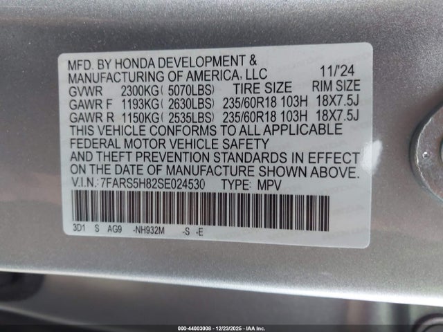7FARS5H82SE024530 Honda Cr-v Hybrid Sport-l