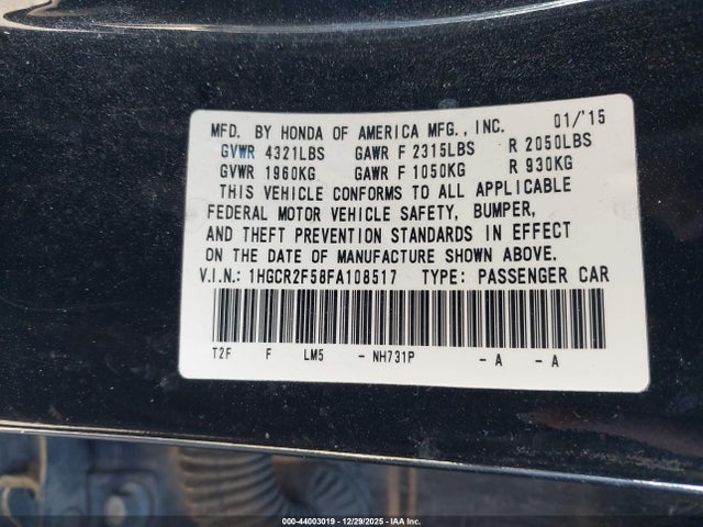 Honda Accord Sport 2015 1HGCR2F58FA108517 Image 9