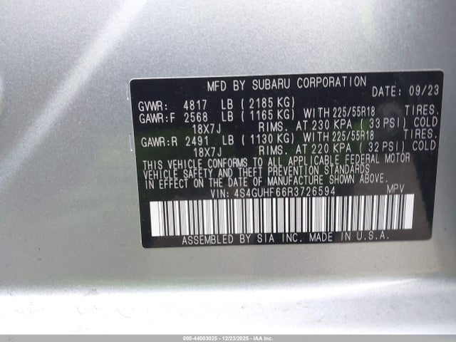 4S4GUHF66R3726594 Subaru Crosstrek Sport