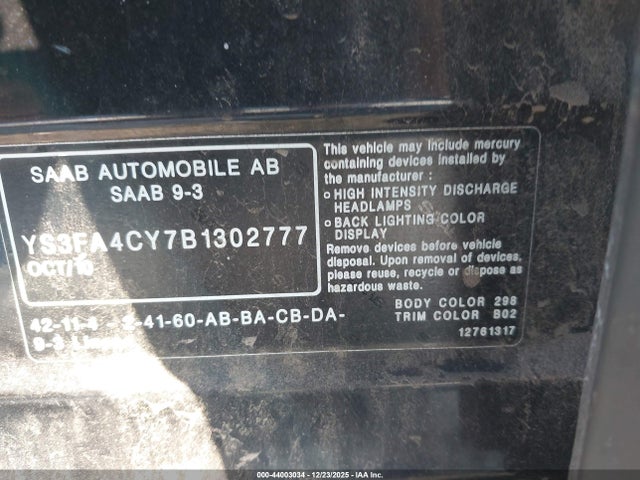 2011 SAAB 9-3 YS3FA4CY7B1302777 Photo 8