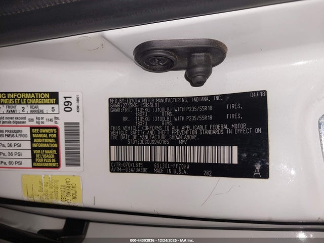 Aukcja sprzedaży 2018 Toyota Sienna Limited Premium 7 Passenger, vin: 5TDYZ3DC0JS940165, numer aukcji: 44003036
