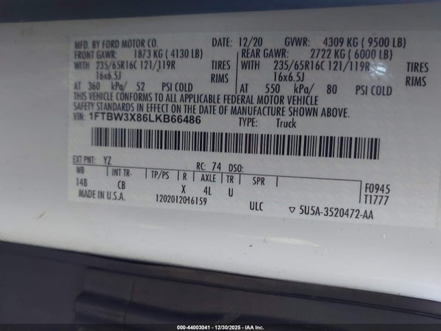 1FTBW3X86LKB66486 Ford Transit-350 Cargo Van
