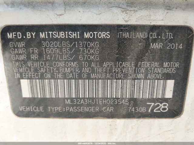 2014 MITSUBISHI MIRAGE ML32A3HJ1EH023545 Photo 8
