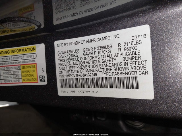 1HGCV1F40JA132249 Honda ACCORD EX
