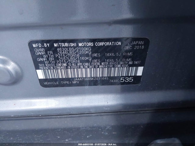 2019 MITSUBISHI ECLIPSE CROSS JA4AT3AA5KZ031645 Photo 8