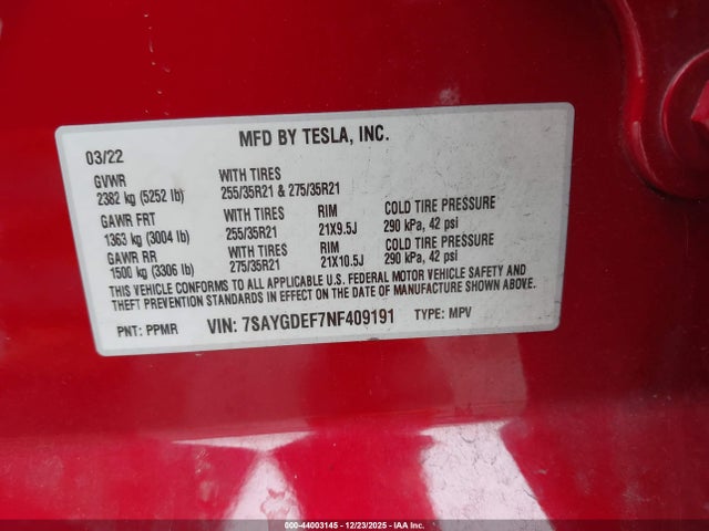 2022 TESLA MODEL Y 7SAYGDEF7NF409191 Photo 8