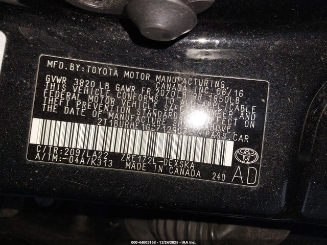 2T1BURHE1GC712907 Toyota Corolla S Premium