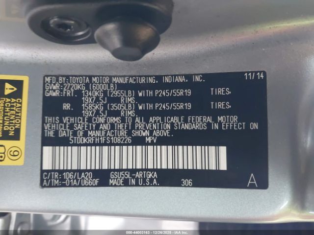 2015 TOYOTA HIGHLANDER 5TDDKRFH1FS108226 Photo 8