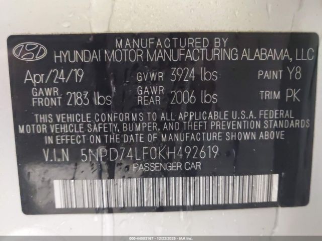 2019 HYUNDAI ELANTRA 5NPD74LF0KH492619 Photo 8