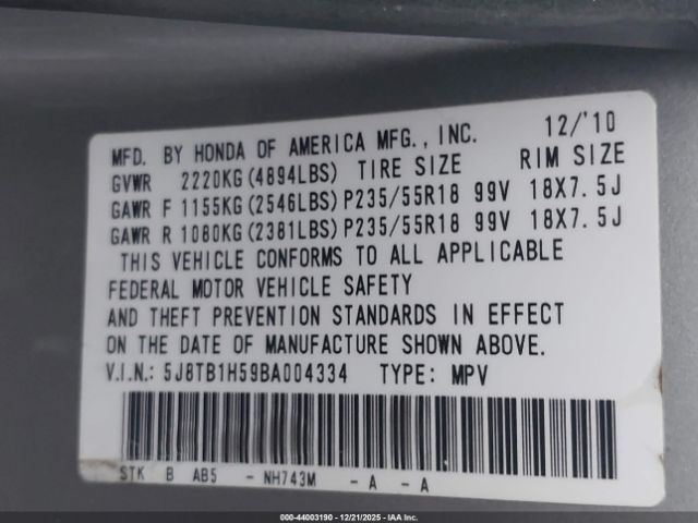 2011 ACURA RDX 5J8TB1H59BA004334 Photo 8